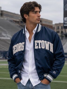 Vintage 80's GEORGETOWN HOYAS STARTER SATIN JACKET SZ Medium excellent condition